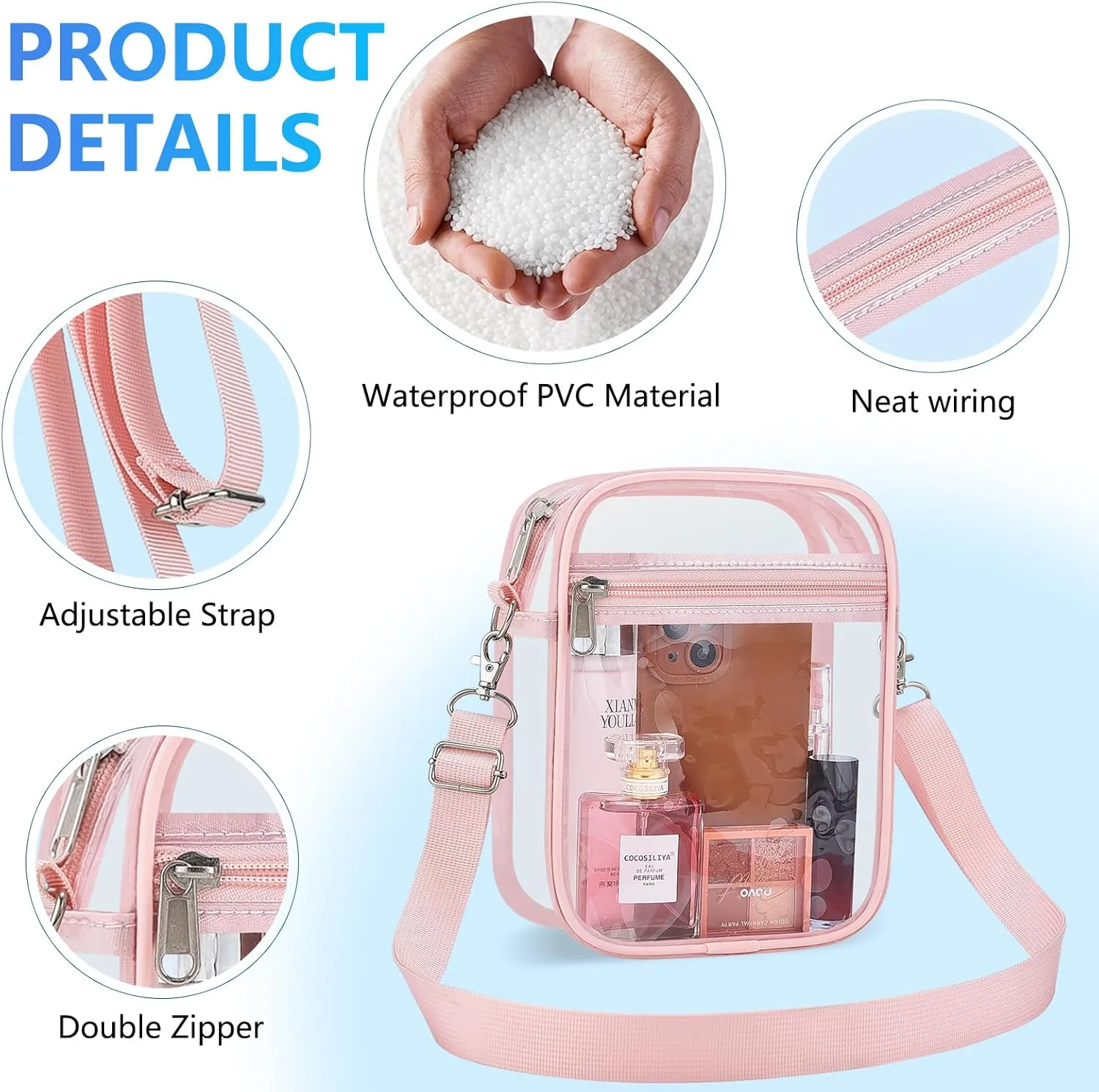 Clear Bag for Stadium Events Men&Women Clear Crossbody Bag Stadium Approved Clear Purse Bag Waterproof Clear Bag