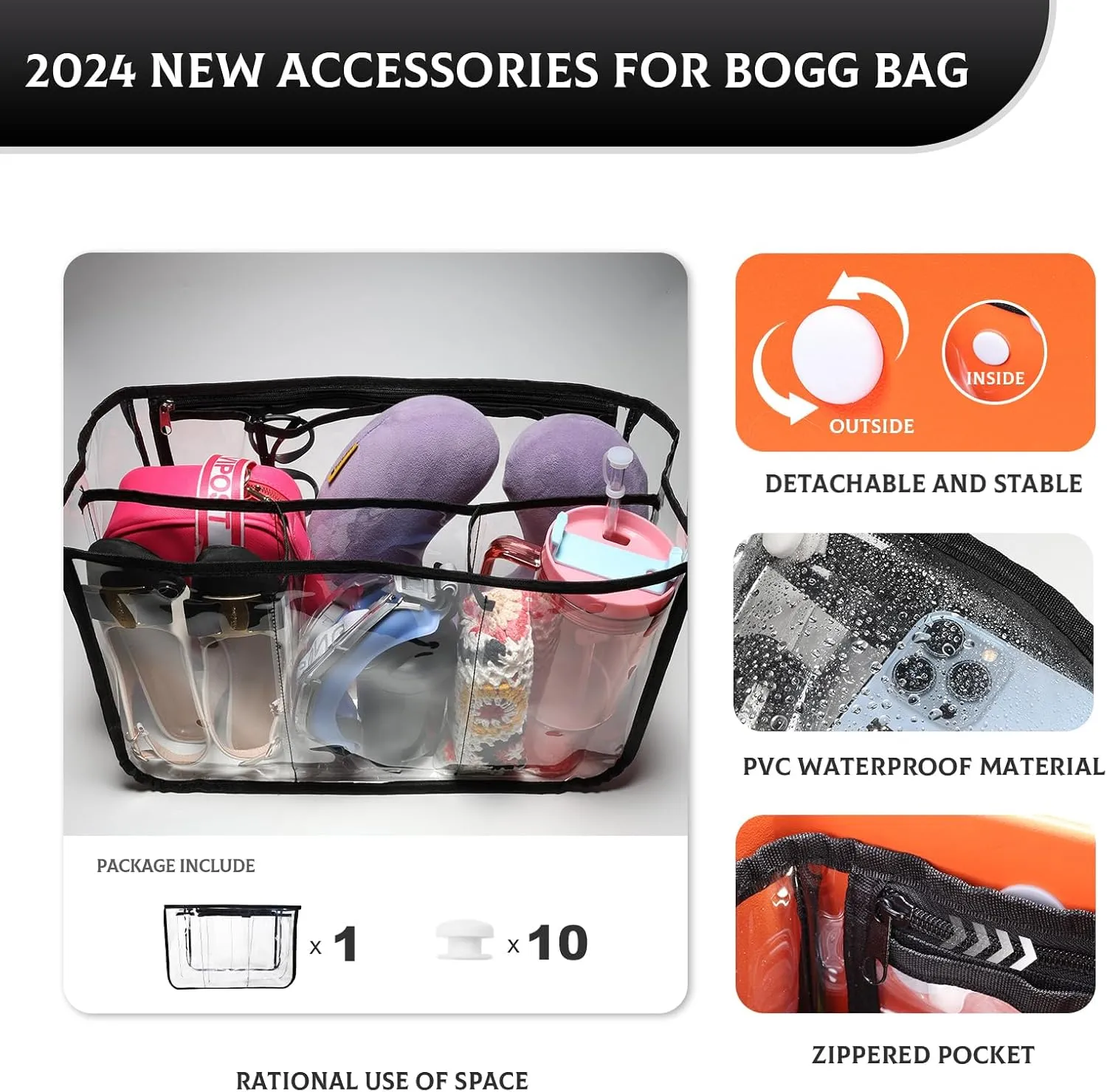 Clear Beach Bag Organizer for Bogg Bag Accessories Compatible with Bogg Bag Medium PVC Organizing Your Bags and Divide Space Red