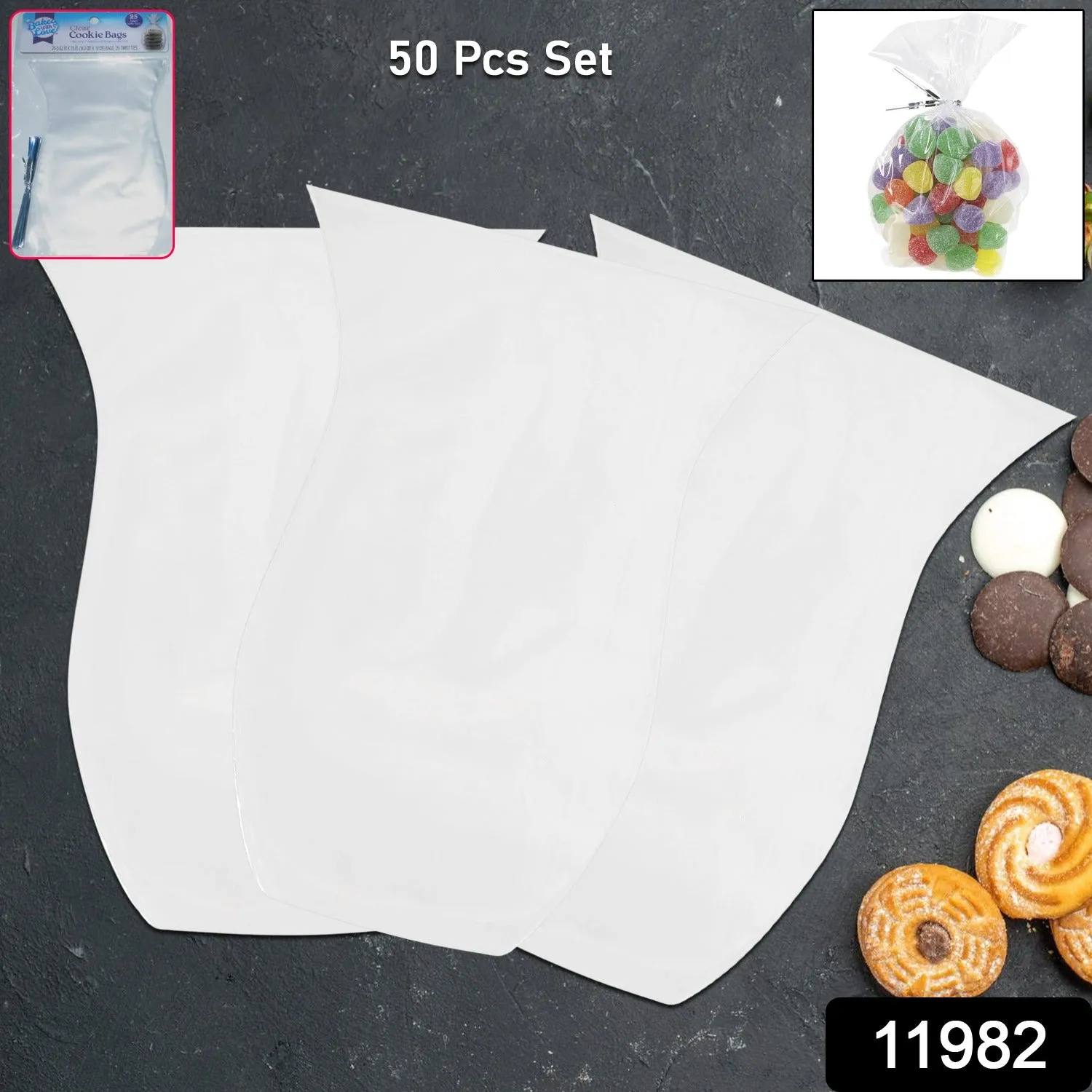 Clear Cookie Bags, Gift Bag Clear Flat Treat Bags (50 Pc Set)