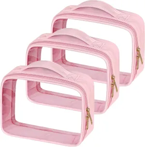Clear Cosmetic Bags 3pack Makeup Toiletry Bag with Handle Travel Essentials for Men and Woemn Pink 3Pcs