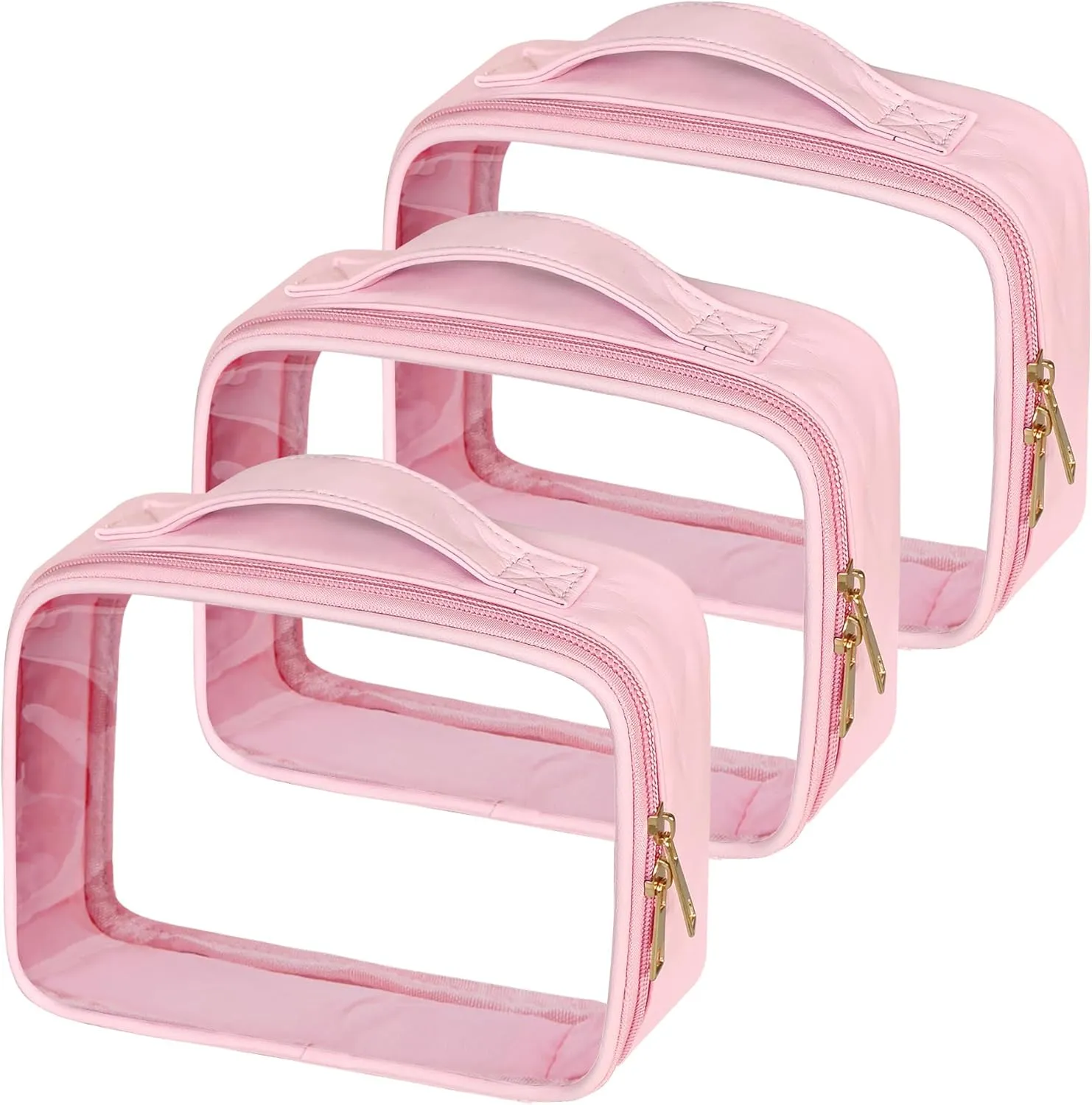 Clear Cosmetic Bags 3pack Makeup Toiletry Bag with Handle Travel Essentials for Men and Woemn Pink 3Pcs