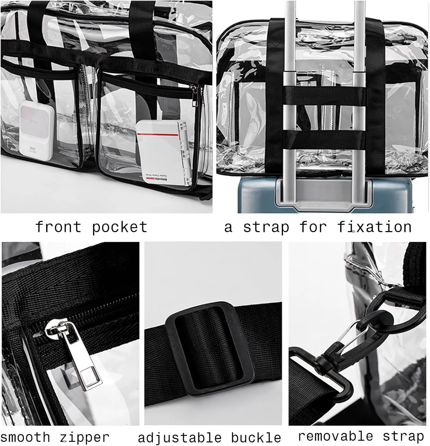 Clear Gym Bag for Women/Men, Large Clear Duffle Bag for Stadium Events, Swim Weekender Overnight Travel Bag (black)