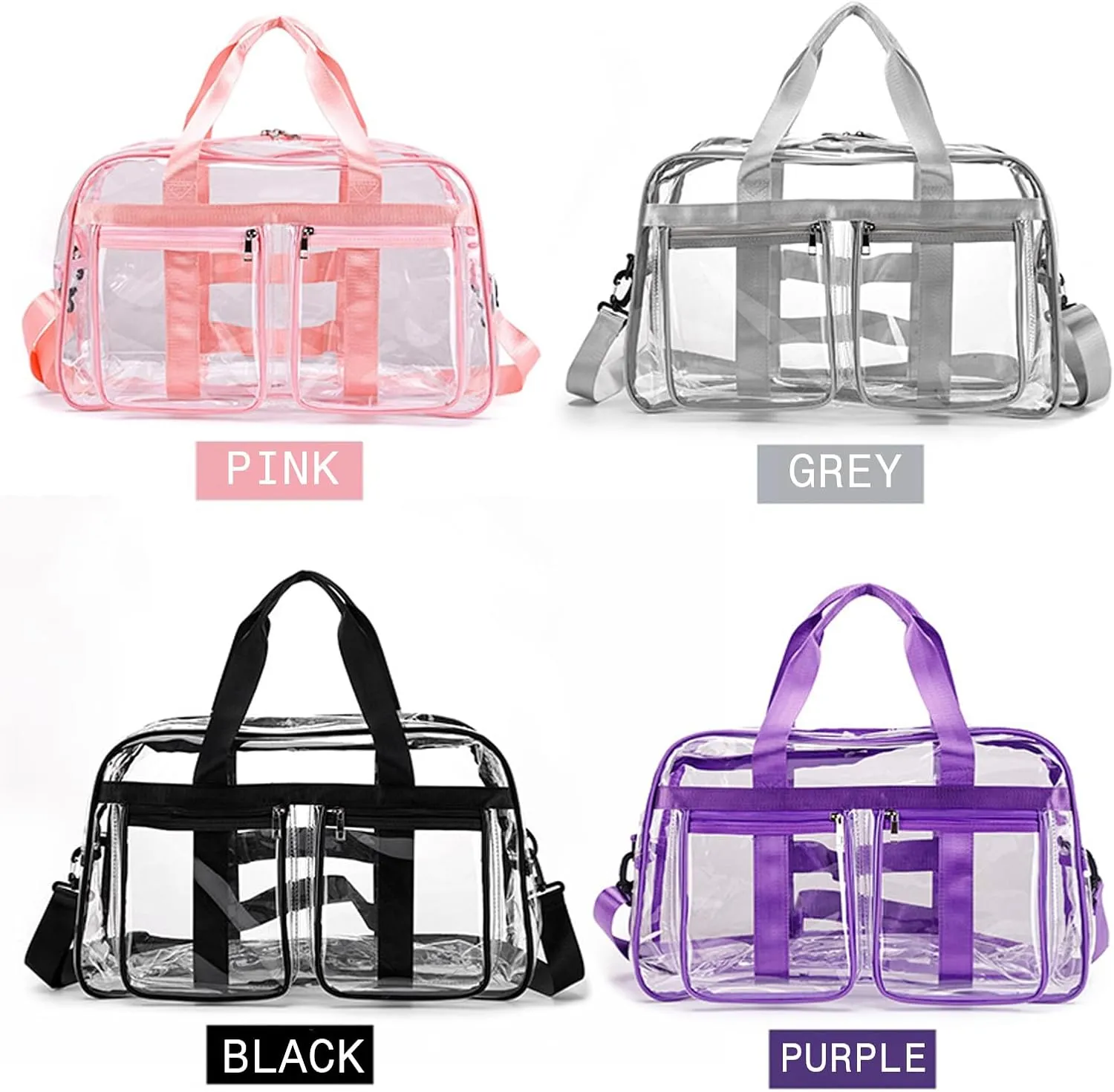 Clear Gym Bag for Women/Men, Large Clear Duffle Bag for Stadium Events, Swim Weekender Overnight Travel Bag (black)