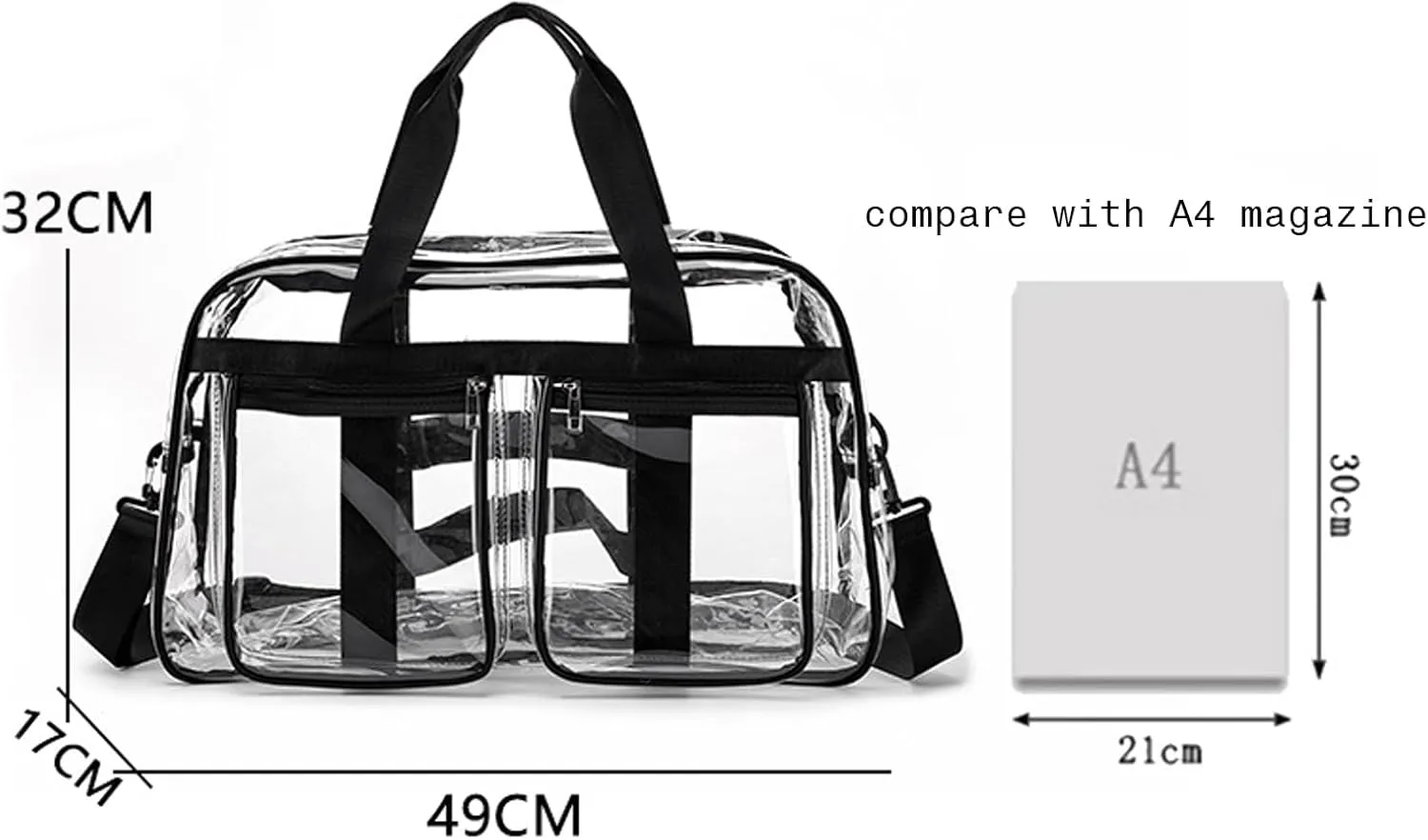 Clear Gym Bag for Women/Men, Large Clear Duffle Bag for Stadium Events, Swim Weekender Overnight Travel Bag (black)