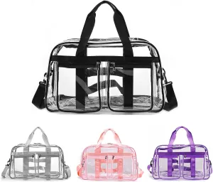 Clear Gym Bag for Women/Men, Large Clear Duffle Bag for Stadium Events, Swim Weekender Overnight Travel Bag (black)