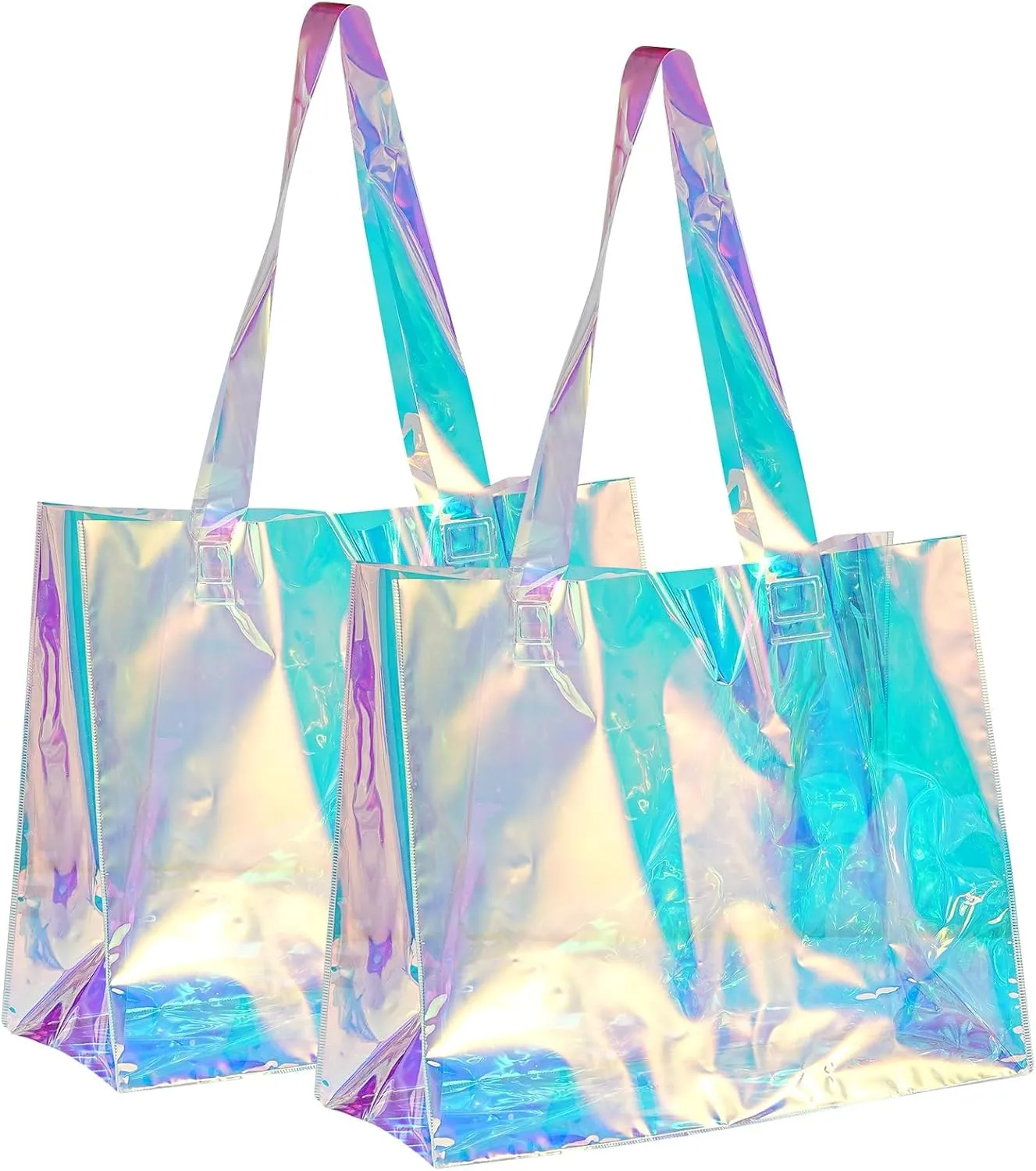 Clear Handbags Stadium Approved Holographic Transparent Tote Bags Rainbow Clear Plastic Bags Beach Pool Bags Transparent Handbags Suitable for Women Sports, Lunch, Makeup, Shopping, Gym