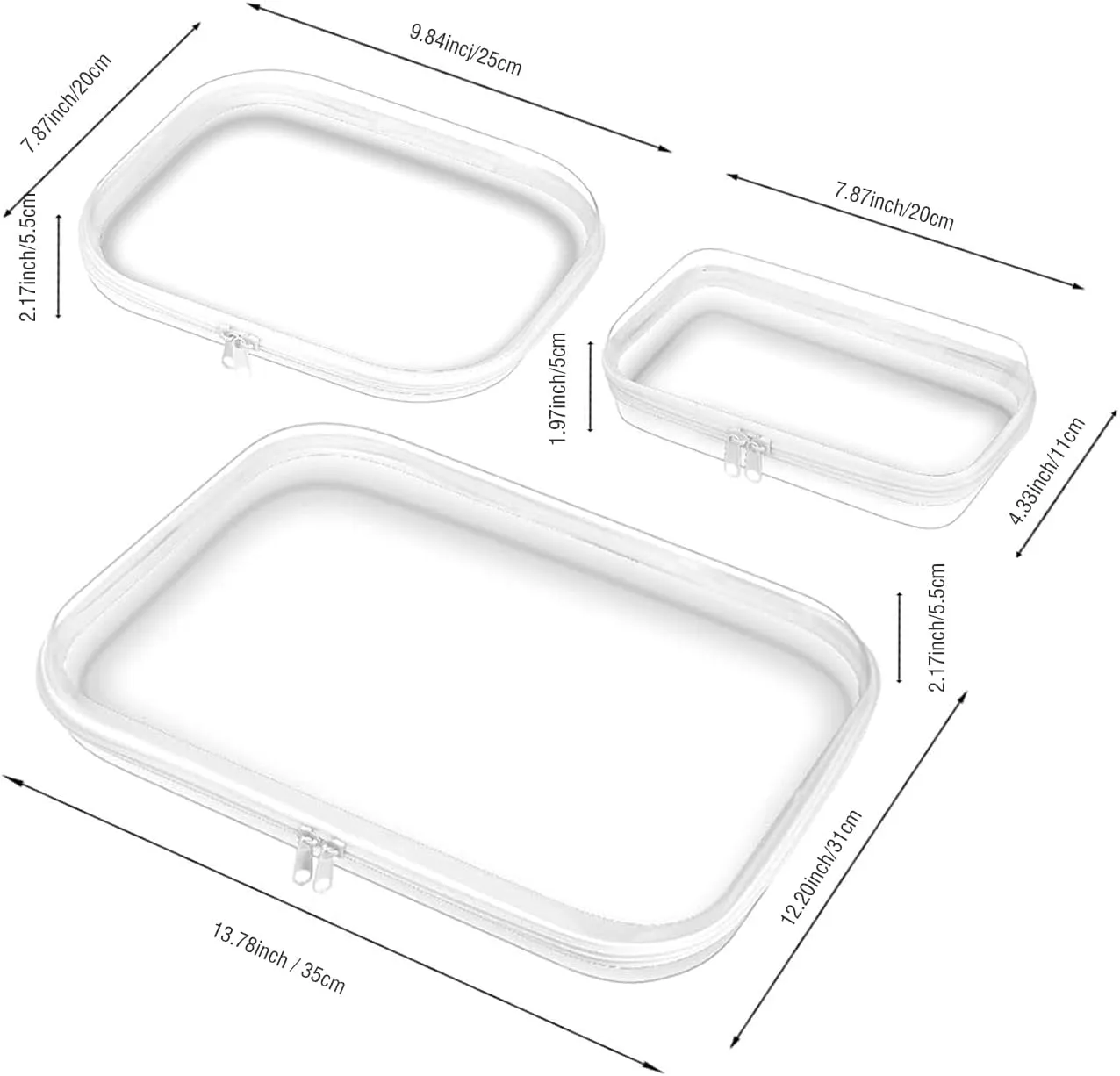 Clear Hard Shell Zipper Case, Plastic Storage Pouch Bags With Zipper (Clear, Small Medium Large)