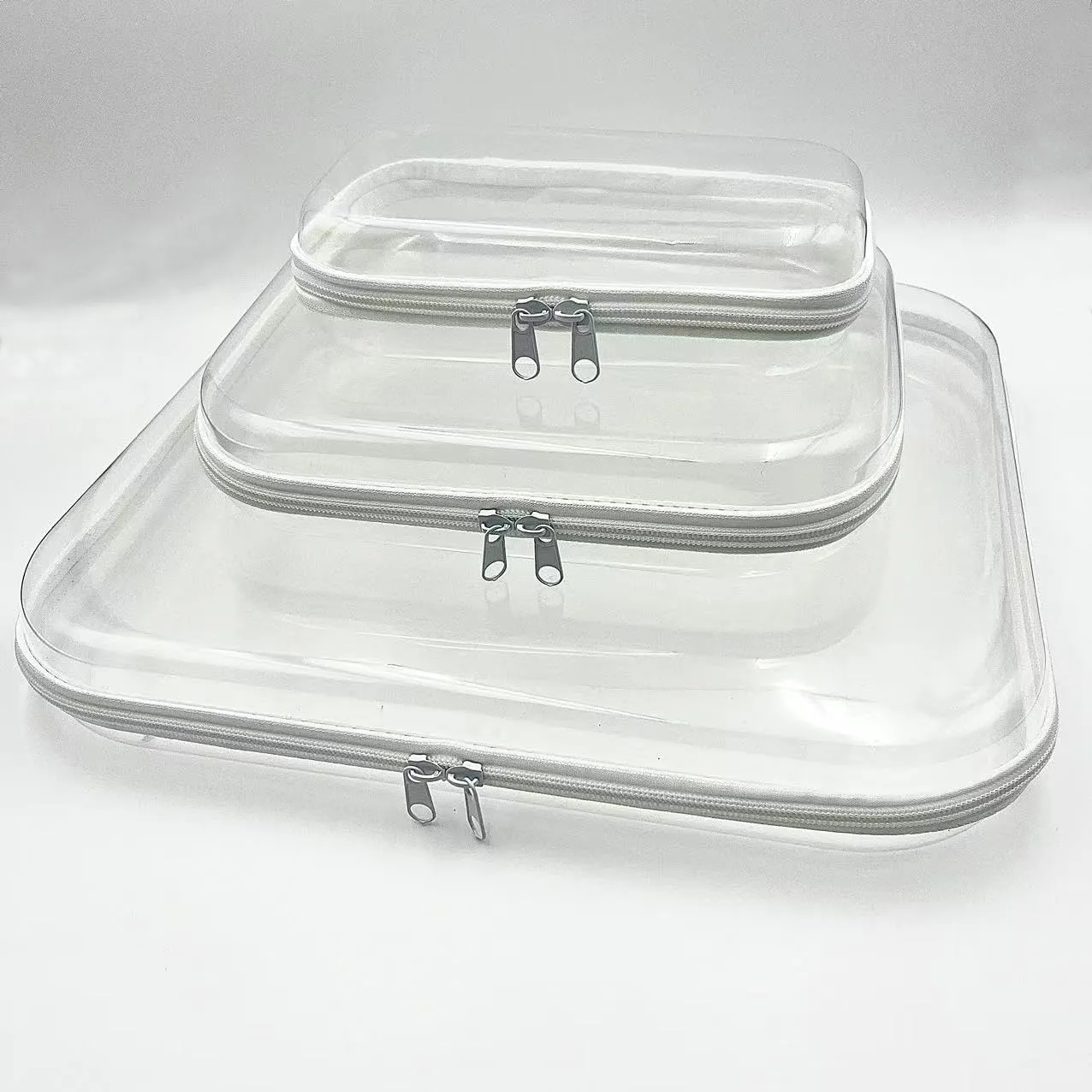 Clear Hard Shell Zipper Case, Plastic Storage Pouch Bags With Zipper (Clear, Small Medium Large)