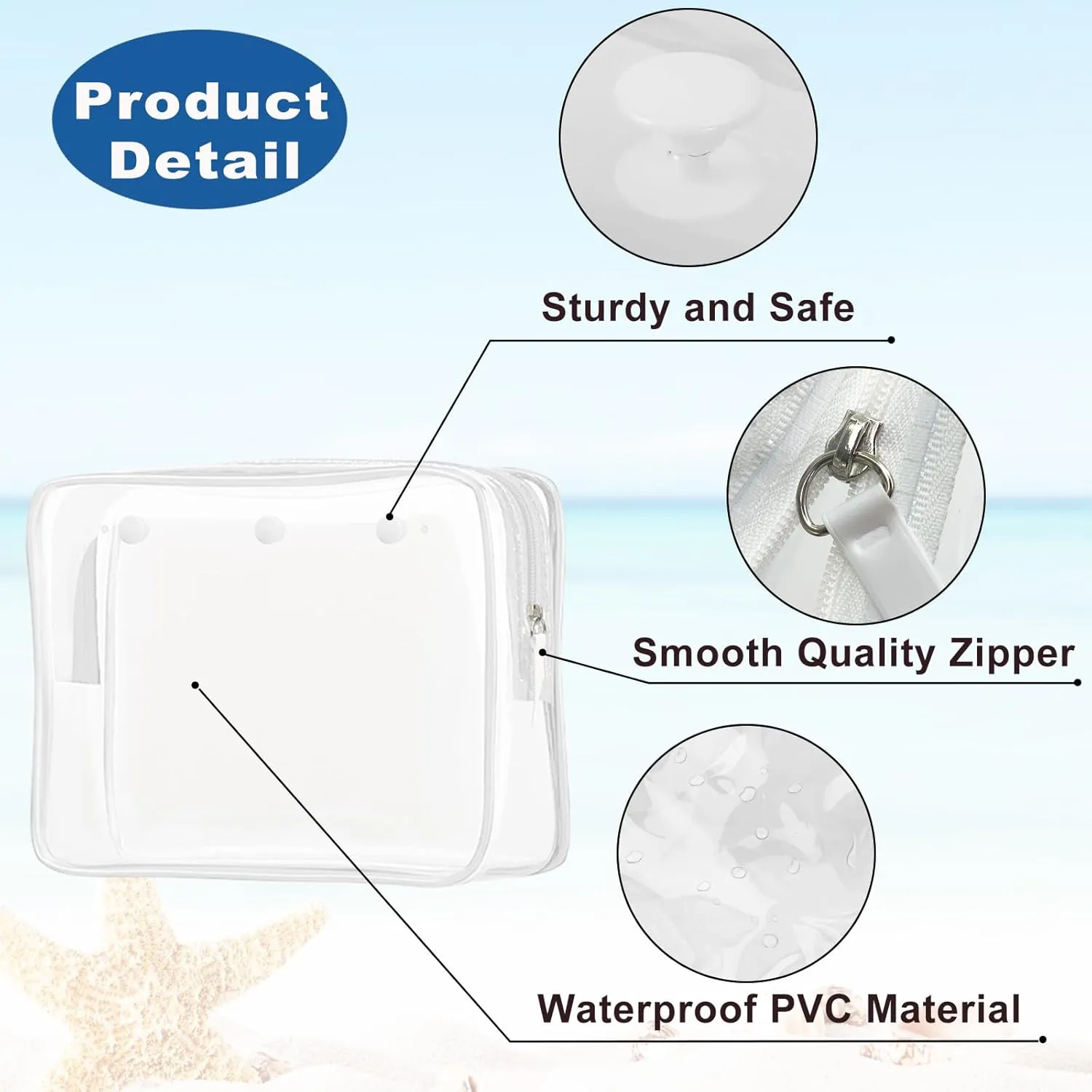Clear Insert Bag Accessories for Beach Tote Bag, Clear Travel Storage Inner Pouch for Cosmetic, Toiletry & Makeup Brush Organizer Divider