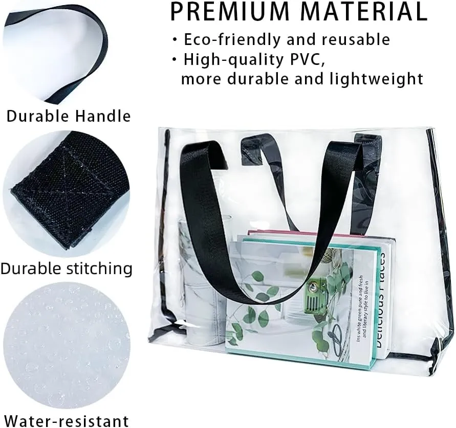 Clear Large Tote Bag - Versatile, Waterproof, Stain Resistant, Transparent Shoulder Tote Bag for Work