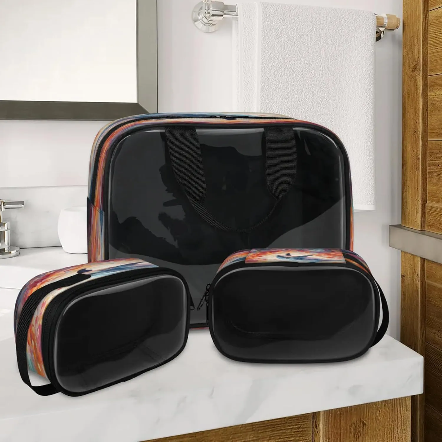 Clear Makeup Bag 3 Pieces Vintage Dolphin Toiletry Bag Portable Cosmetic Pouch Travel Organizer Water-resistant Translucent Cosmetic Bags with Dolphin