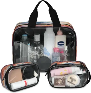 Clear Makeup Bag 3 Pieces Vintage Dolphin Toiletry Bag Portable Cosmetic Pouch Travel Organizer Water-resistant Translucent Cosmetic Bags with Dolphin