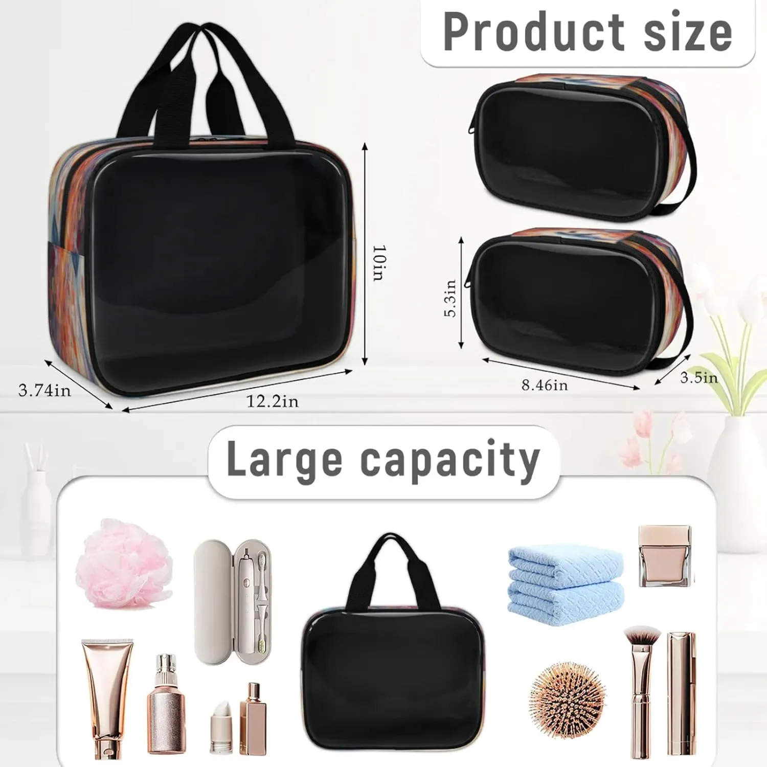 Clear Makeup Bag 3 Pieces Vintage Dolphin Toiletry Bag Portable Cosmetic Pouch Travel Organizer Water-resistant Translucent Cosmetic Bags with Dolphin