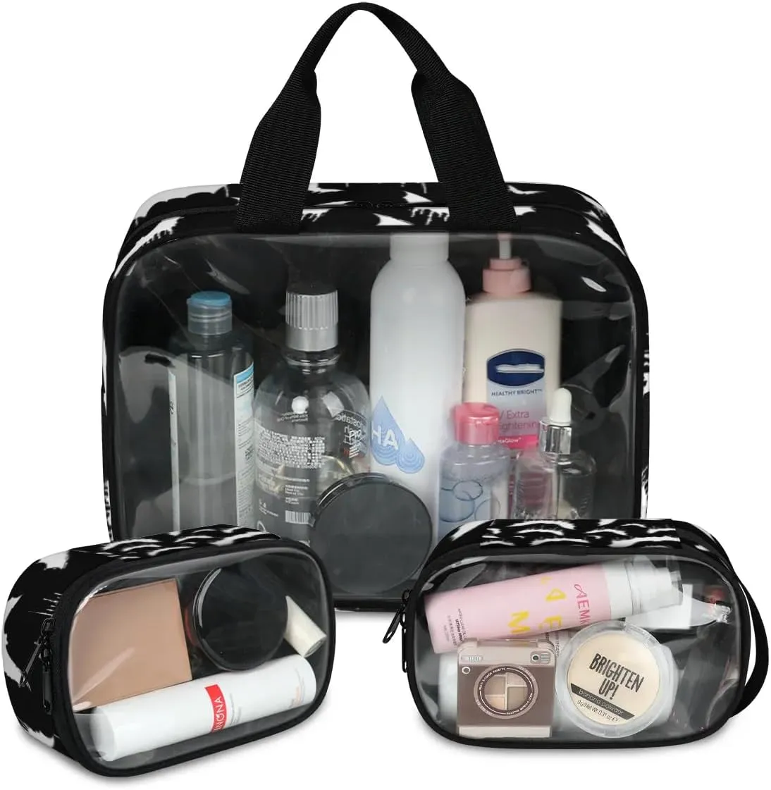 Clear Makeup Bag for Women Men, 3Pcs Transparent Cosmetic Bags Waterpoof Toiletries Set Portable Toiletry Bags with Zipper for Travel Bathroom(Bat)