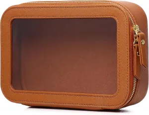 Clear Makeup Bag Small Cosmetic & Toiletry Bag Waterproof Travel Case Women's Pouch Organizer Makeup Bag for Car with Zipper (Brown, Small-1)