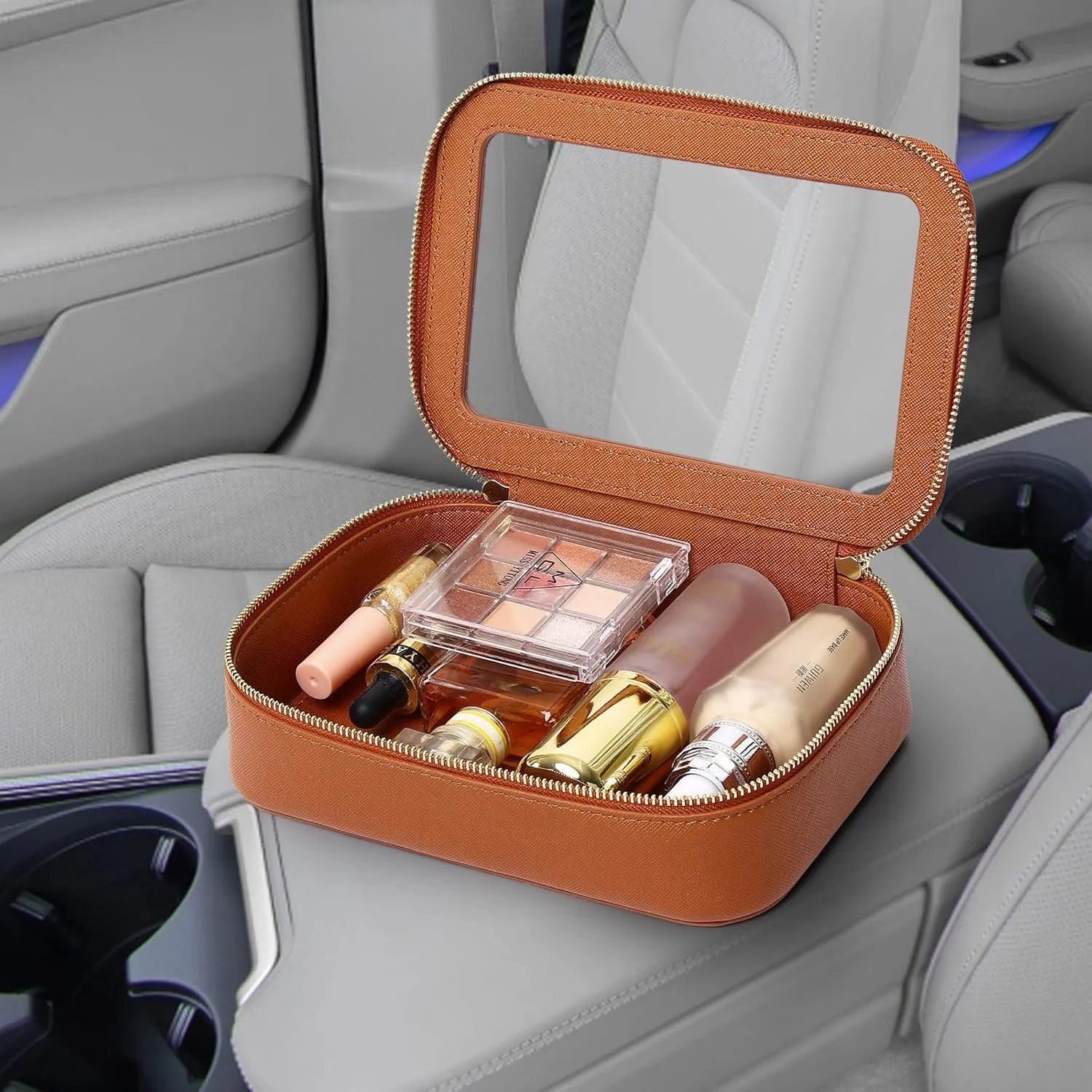 Clear Makeup Bag Small Cosmetic & Toiletry Bag Waterproof Travel Case Women's Pouch Organizer Makeup Bag for Car with Zipper (Brown, Small-1)