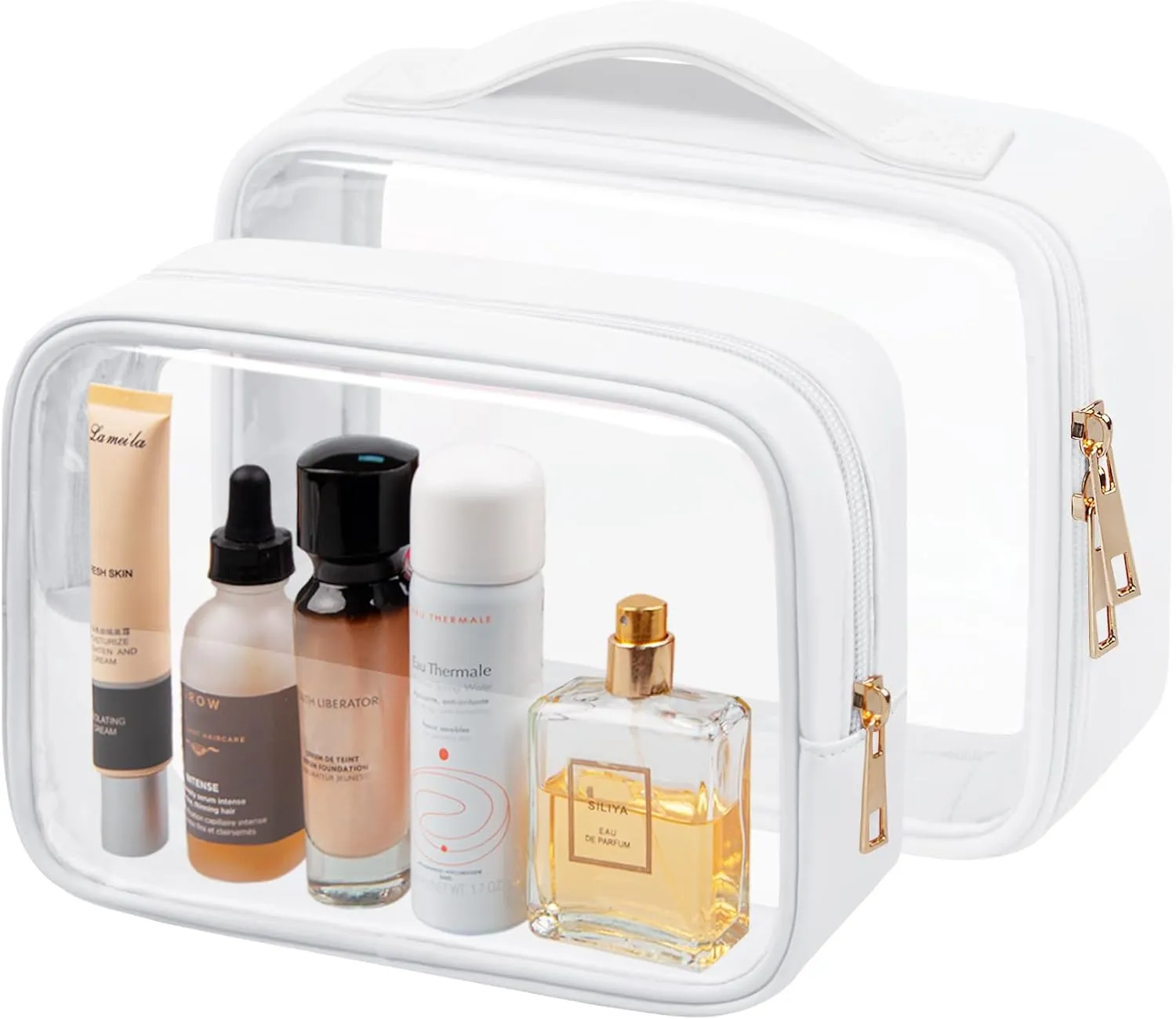 Clear Makeup Bag TSA Approved Toiletry Bag Waterproof Cosmetic Bag for Women White 2Pcs