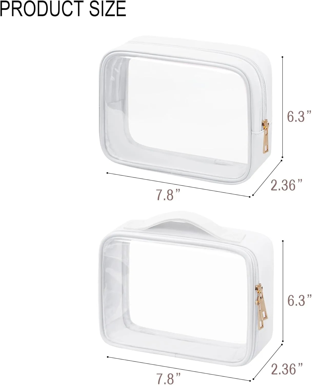 Clear Makeup Bag TSA Approved Toiletry Bag Waterproof Cosmetic Bag for Women White 2Pcs