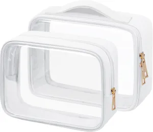 Clear Makeup Bag TSA Approved Toiletry Bag Waterproof Cosmetic Bag for Women White 2Pcs