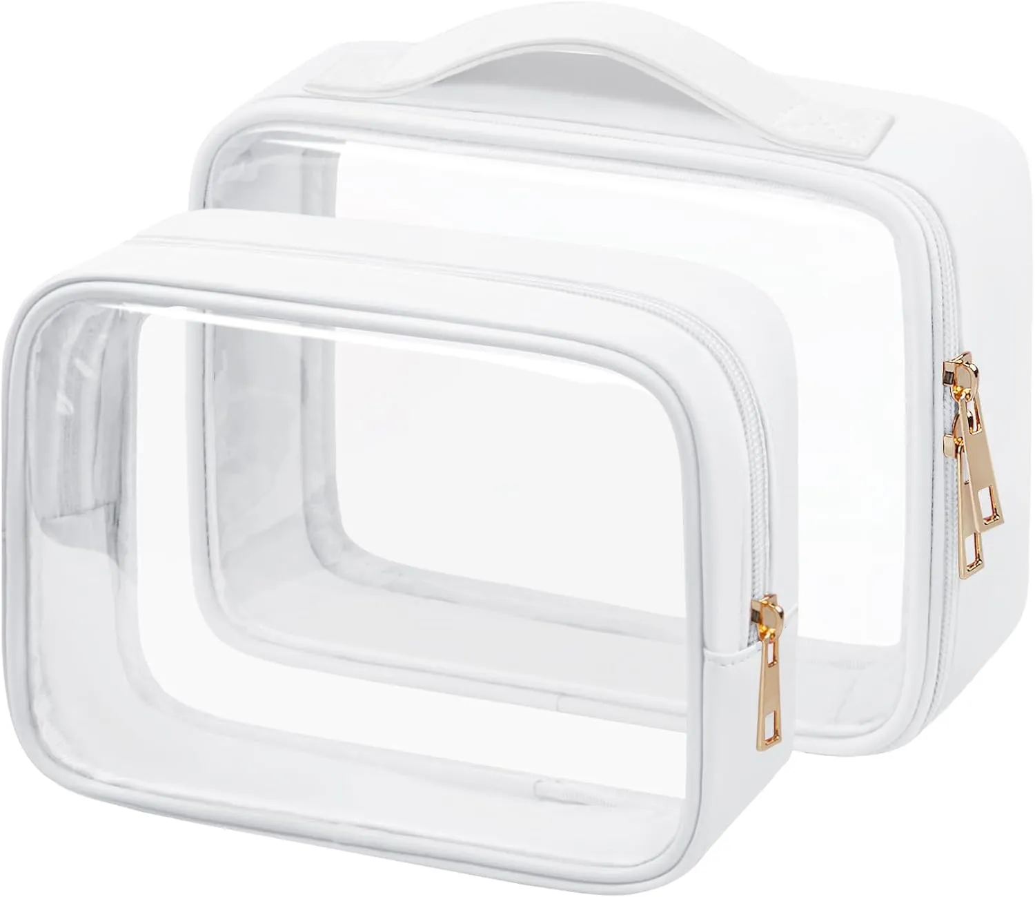 Clear Makeup Bag TSA Approved Toiletry Bag Waterproof Cosmetic Bag for Women White 2Pcs