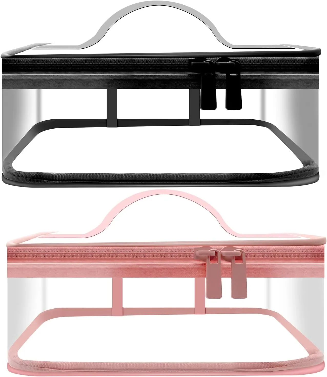 Clear Makeup Bags, 2 Pcs Transparent Cosmetic Bags, Pink, Black