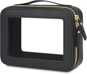 Clear Makeup Bags with Zipper,Medium Cosmetic Bags for Women Traveling,Waterproof Toiletry Bag (Black, Medium)
