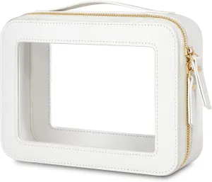 Clear Makeup Bags with Zipper,Medium Cosmetic Bags for Women Traveling,Waterproof Toiletry Bag (White，Medium)