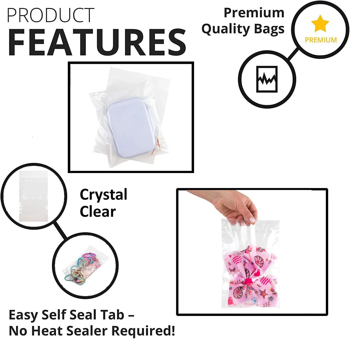 Clear Poly Bags Combo Pack – 6x9", 8x10", 9x12", 11x14" – 400 Pack (100 Bags Each Size) – Extra Strong Seal Plastic Bags for Packaging Products