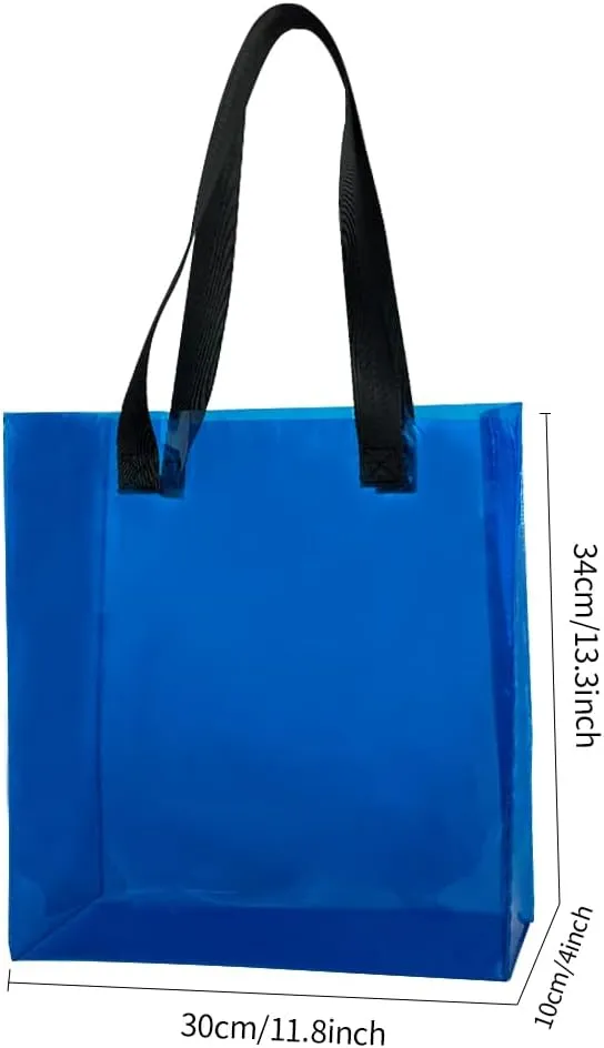 Clear PVC Tote with Black Handles13.3 x 11.8 x 3.94 inches Stadium Approved Transparent Plastic Beach Bag for Women
