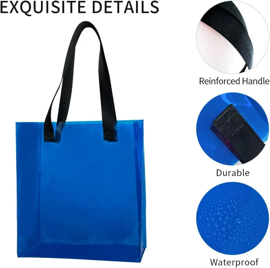 Clear PVC Tote with Black Handles13.3 x 11.8 x 3.94 inches Stadium Approved Transparent Plastic Beach Bag for Women