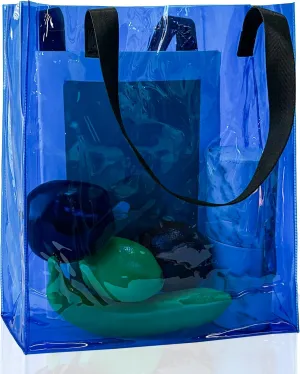 Clear PVC Tote with Black Handles13.3 x 11.8 x 3.94 inches Stadium Approved Transparent Plastic Beach Bag for Women
