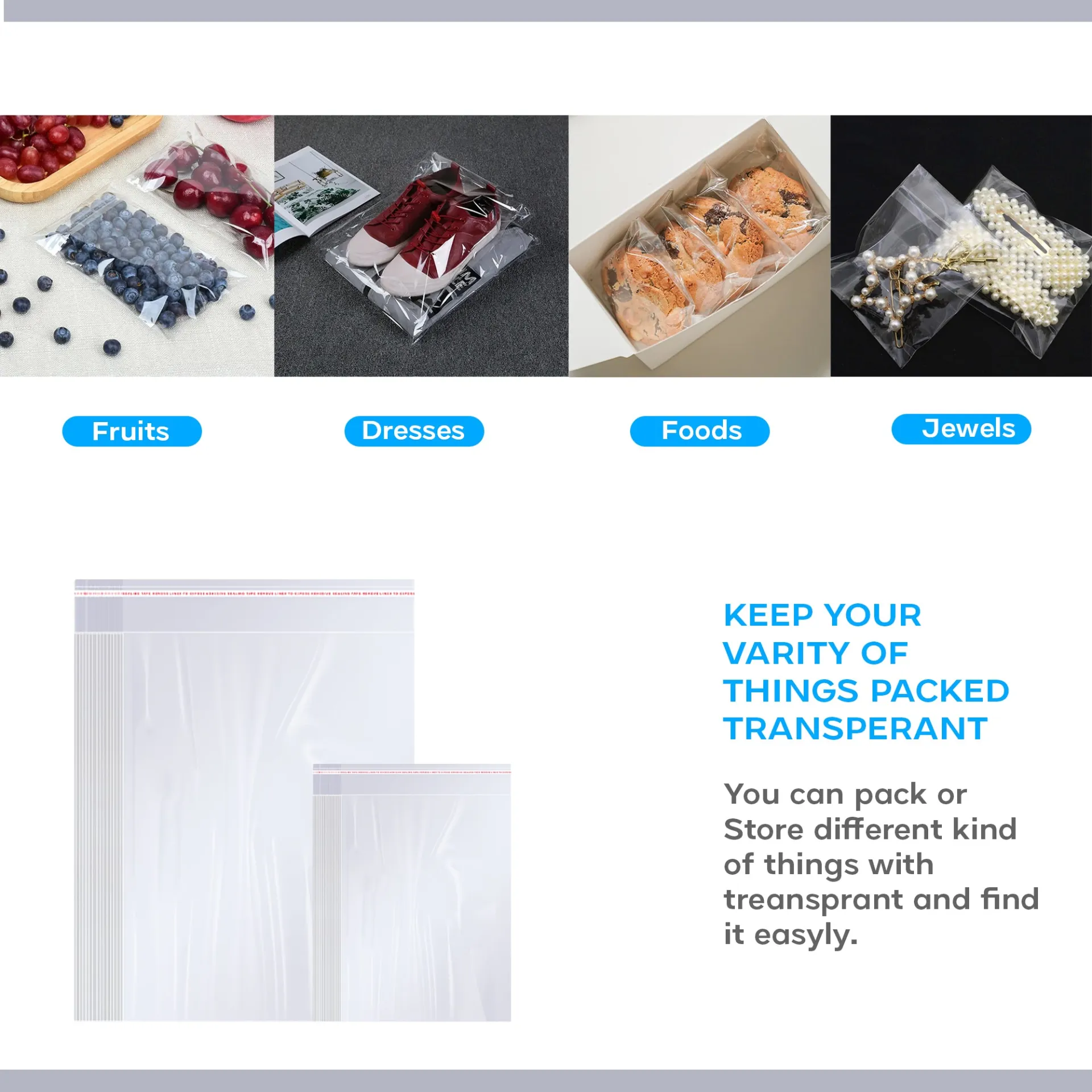 Clear Reclosable Zip Poly Bag Resealable Self Sealing Bag~5291