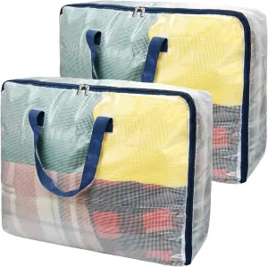 Clear Storage Bags with Zipper, 75L Extra Large Capacity - Closet, Underbed Storage Organizer for Clothes, Bedding, Comforter, Toys, Pillow & Blanket (2)