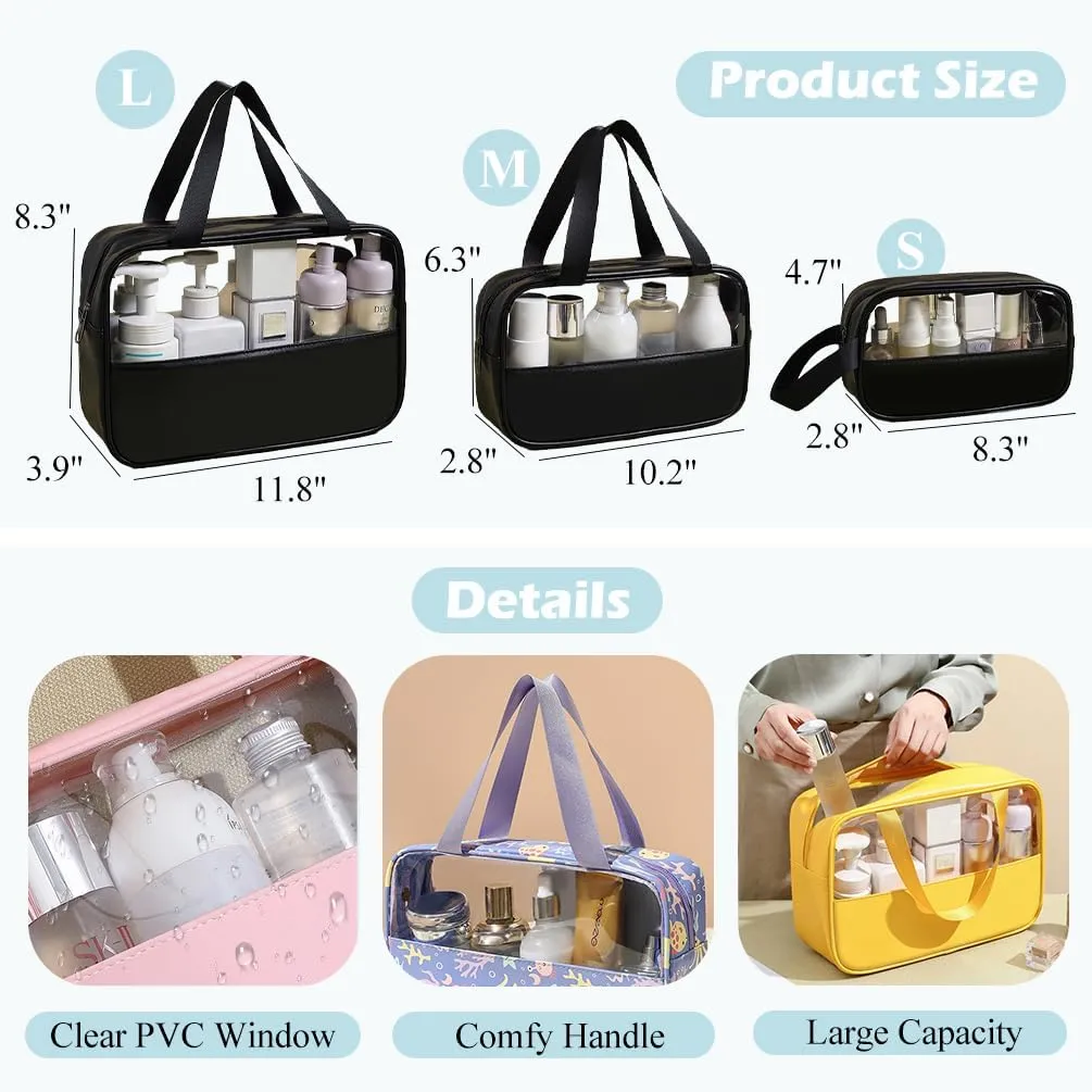 Clear Toiletry Bag, Large Capacity Toiletry Bag for Women, 3 Pcs Toiletry Bag with Clear Window, Shower Bag for Gym, Camping (Solid Pink), CBG-621042-A5