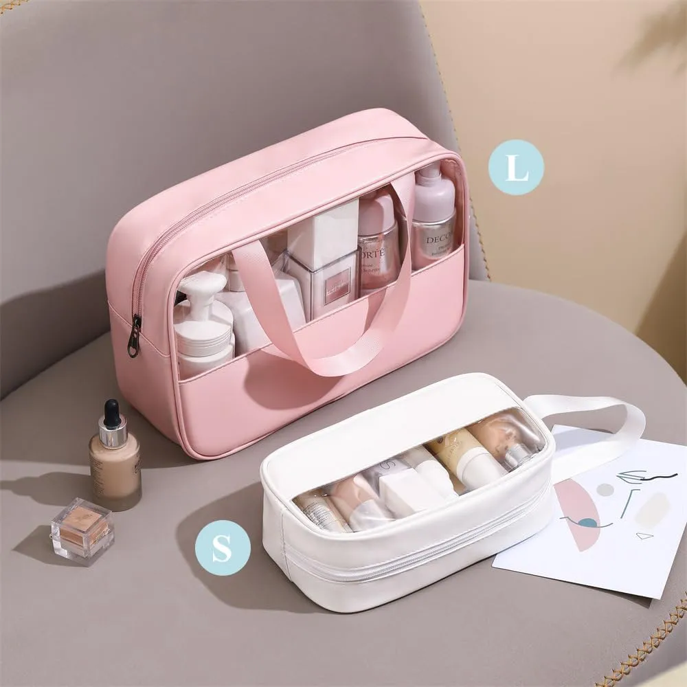 Clear Toiletry Bag, Large Capacity Toiletry Bag for Women, 3 Pcs Toiletry Bag with Clear Window, Shower Bag for Gym, Camping (Solid Pink), CBG-621042-A5