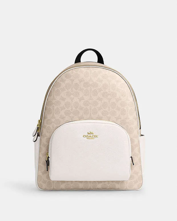 Coach Large Court Backpack In Signature Canvas Signature Canvas-Gold-Sand-Chalk