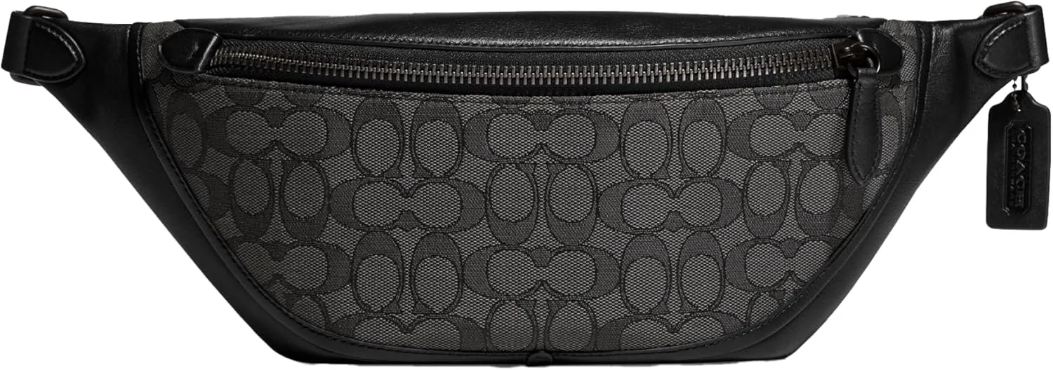 Coach League Belt Bag in Signature Jacquard, Charcoal/Black