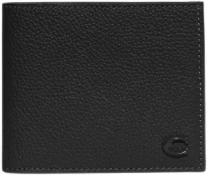Coach Men's Refined Double Bill in Pebble Leather with Sculpted C Hardware Branding Wallets, Black