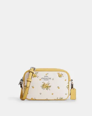 Coach Mini Jamie Camera Bag With Floral Print Pebbled Leather-Silver-Chalk Multi