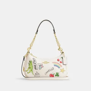 Coach Teri Shoulder Bag With Sketch Print Pebbled Leather-Gold-Chalk Multi