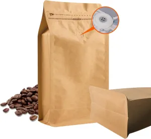 Coffee Bags with Valve, Resealable High Barrier Flat Bottom Stand Up for Food Storage Bags(16oz/ 1lb, 100PCS), Heat Sealable Side Zipper Pouches for Home, Store (Yellow)