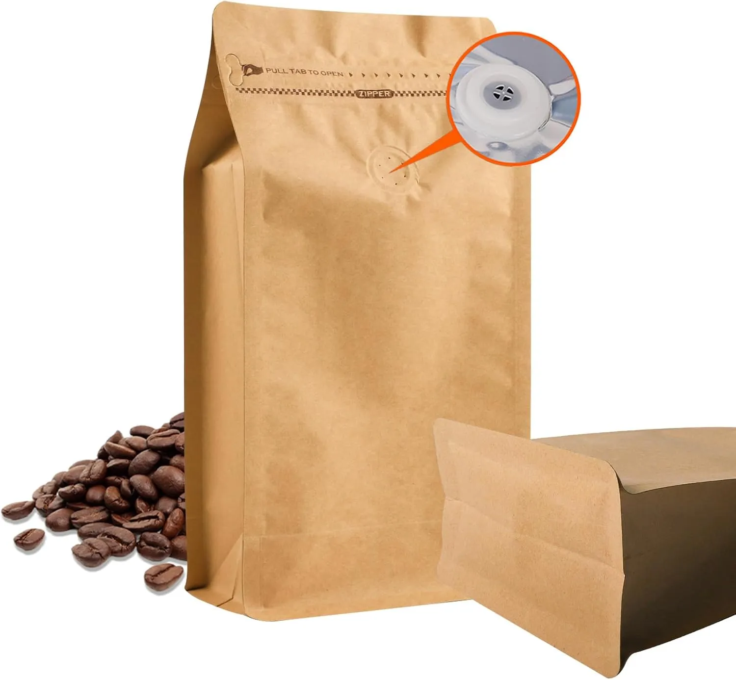 Coffee Bags with Valve, Resealable High Barrier Flat Bottom Stand Up for Food Storage Bags(16oz/ 1lb, 100PCS), Heat Sealable Side Zipper Pouches for Home, Store (Yellow)
