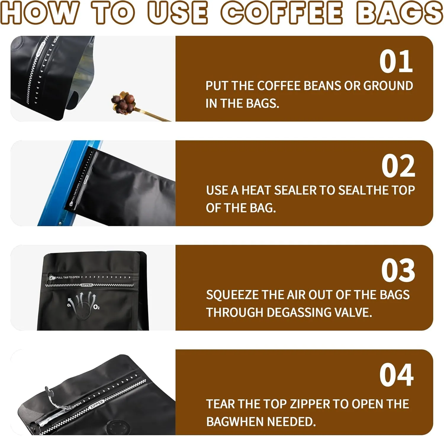 Coffee Bags with Valve, Resealable High Barrier Flat Bottom Stand Up for Food Storage Bags(16oz/ 1lb, 100PCS), Heat Sealable Side Zipper Pouches for Home, Store (Yellow)