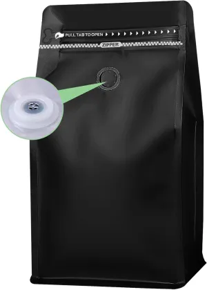 Coffee Bags with Valve(100pcs,12 oz) balck High Barrier Aluminumed Foil Flat Bottom Standing Coffee Beans Storage Bags,Reusable Heat Sealable Side Zipper Pouches for Home or Store
