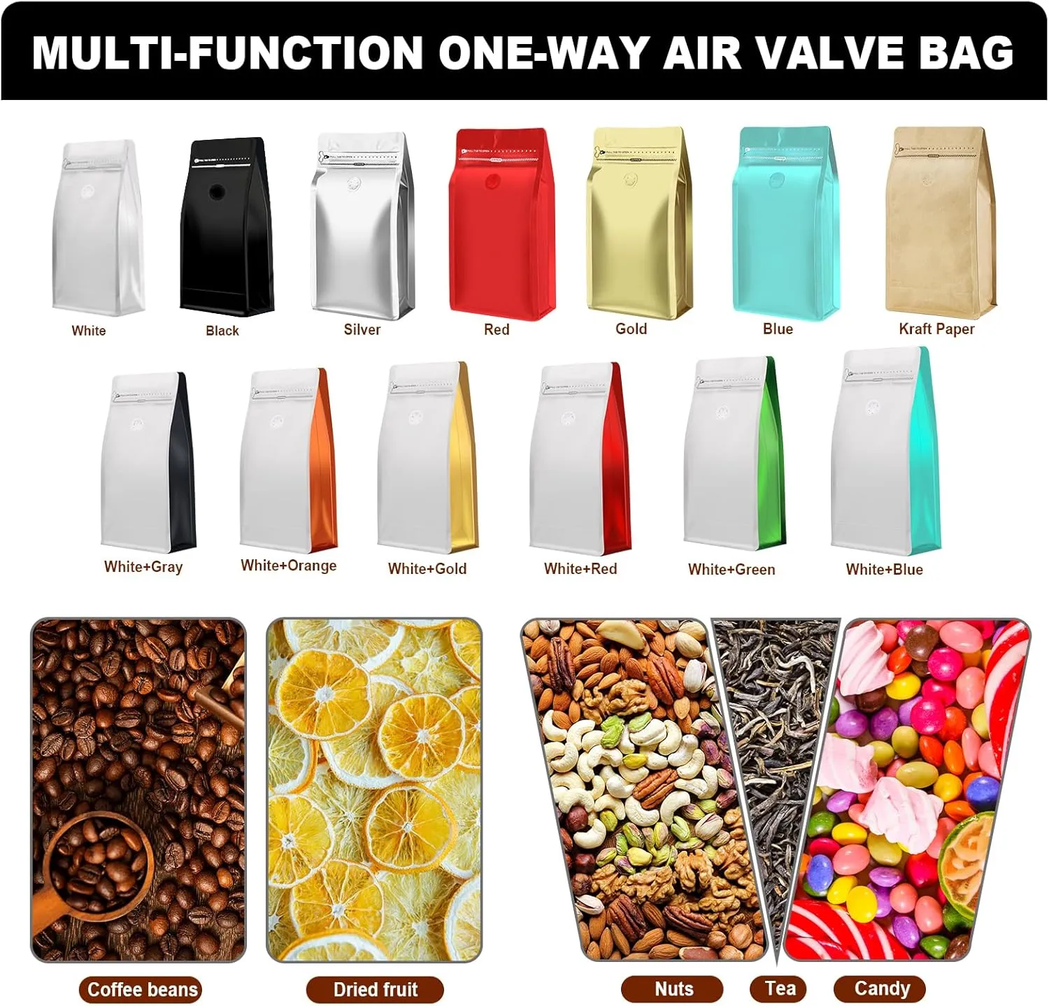 Coffee Bags with Valve(60pcs,16 oz,1 lb) Vented Coffee Beans Packaging Bags High Barrier Aluminumed Foil Flat Bottom Heat Sealed Side Zipper Resealable Storage Bag for Home or Business（White Green）