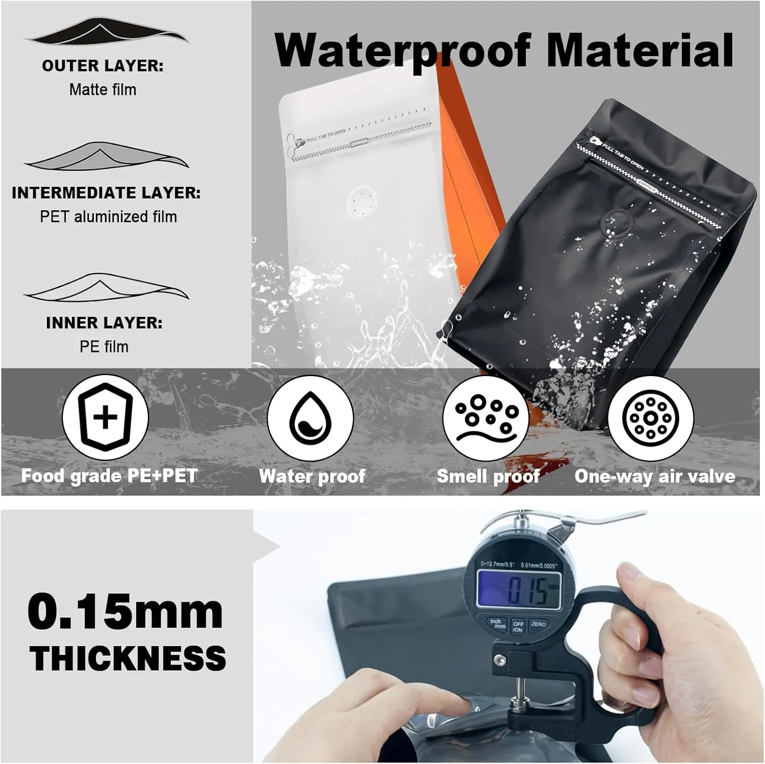 Coffee Bags with Valve(60pcs,16 oz,1 lb) Vented Coffee Beans Packaging Bags High Barrier Aluminumed Foil Flat Bottom Heat Sealed Side Zipper Resealable Storage Bag for Home or Business（White Green）