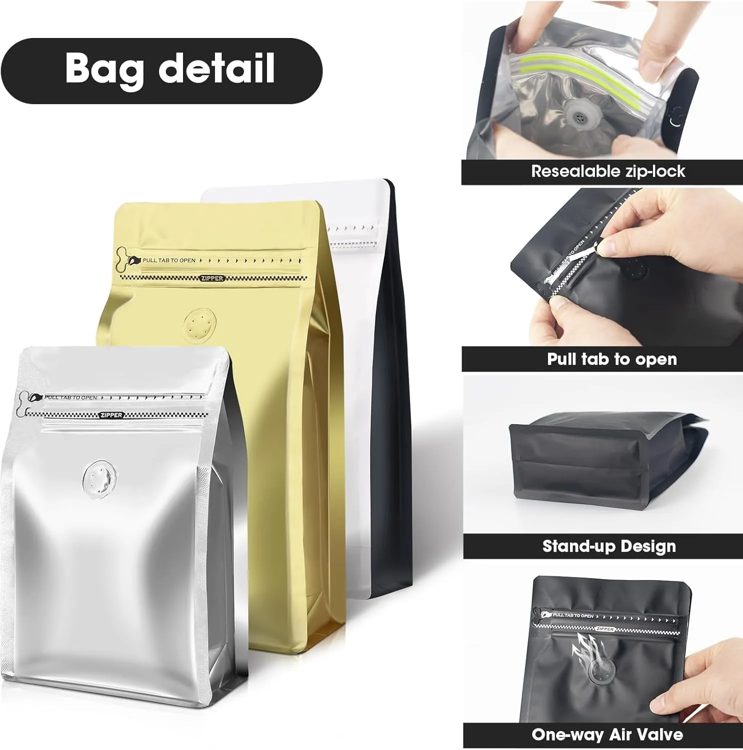 Coffee Bags with Valve(60pcs,16 oz,1 lb) Vented Coffee Beans Packaging Bags High Barrier Aluminumed Foil Flat Bottom Heat Sealed Side Zipper Resealable Storage Bag for Home or Business（White Green）