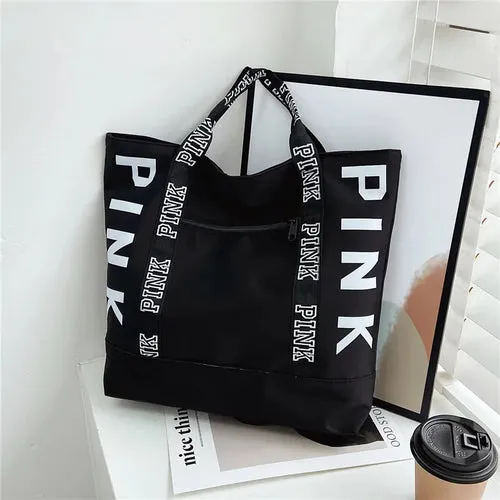 Colorblock Pink Letter Graphic Tote Handbags Woman Shoulder Bags
