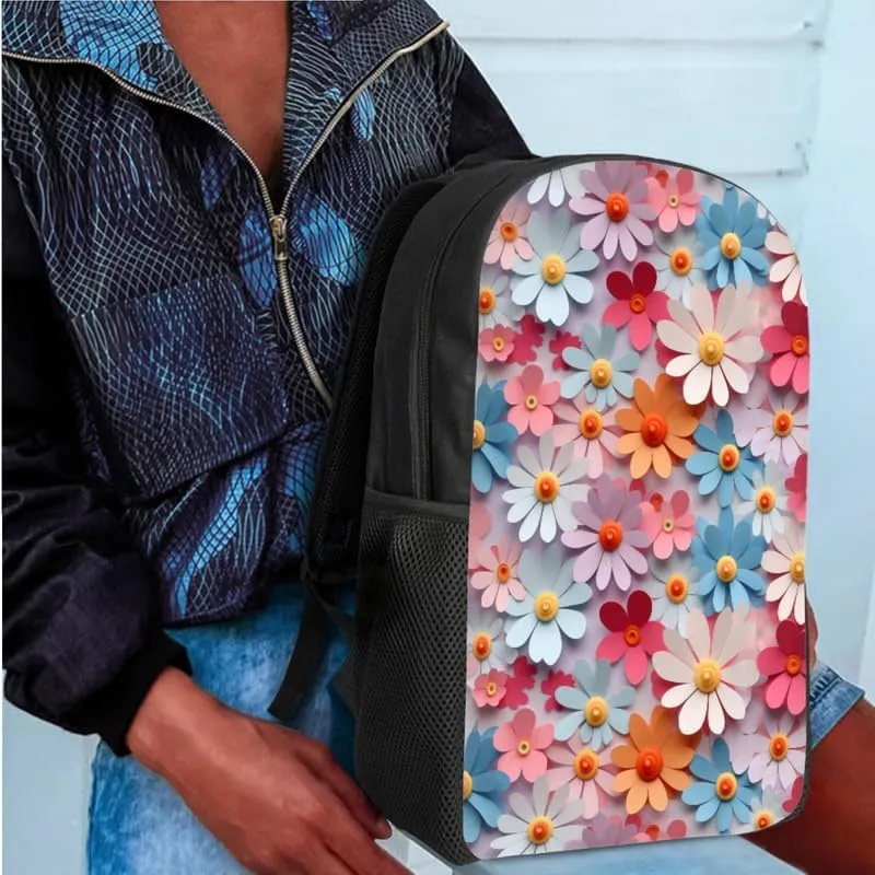 Colorful Daisy Relief Designed Boys Kids Teens Backpack Set Flower Hand Drawing 3 Pcs Bags with Lunch Box and Pencil Case for School Sport Travel