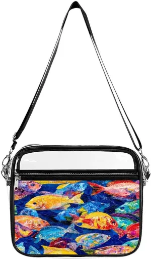 Colorful Tropical Fish Clear Crossbody Bags Shoulder Bag Messenger Purse for Stadium Concerts Sports Events